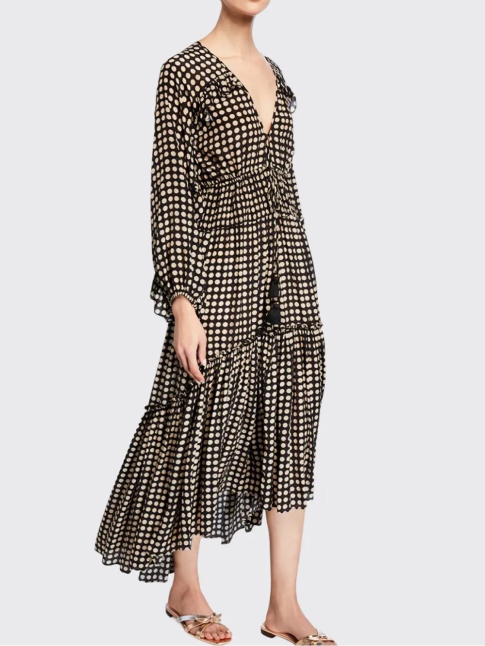 FIGUE Alessia Moon-Dotted Long-Sleeve Dress Size S